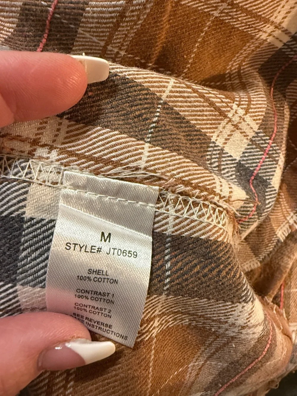 Oli & Hali Cream Waffle Knit Hoodie with Brown Plaid Accents - Picture 3 of 7